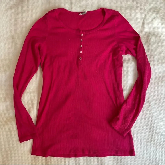 TAG pink thermal  knit long sleeve henley top M‎ - Picture 1 of 6